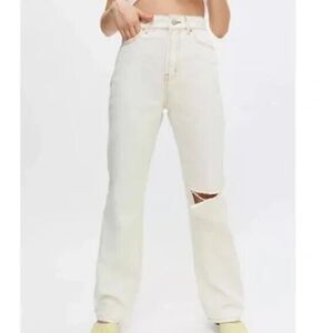 Urban Outfitters BDG Ivory Distressed Loose Straight Jeans Size 24 90's